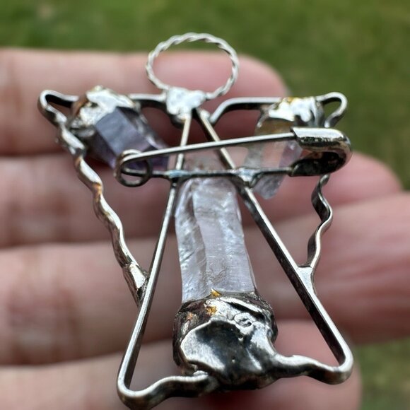 VTG Brooch Pin Pendant 2" Angel Halo Quartz Crystals Artisan 925 Sterling 12.1g - Picture 4 of 8